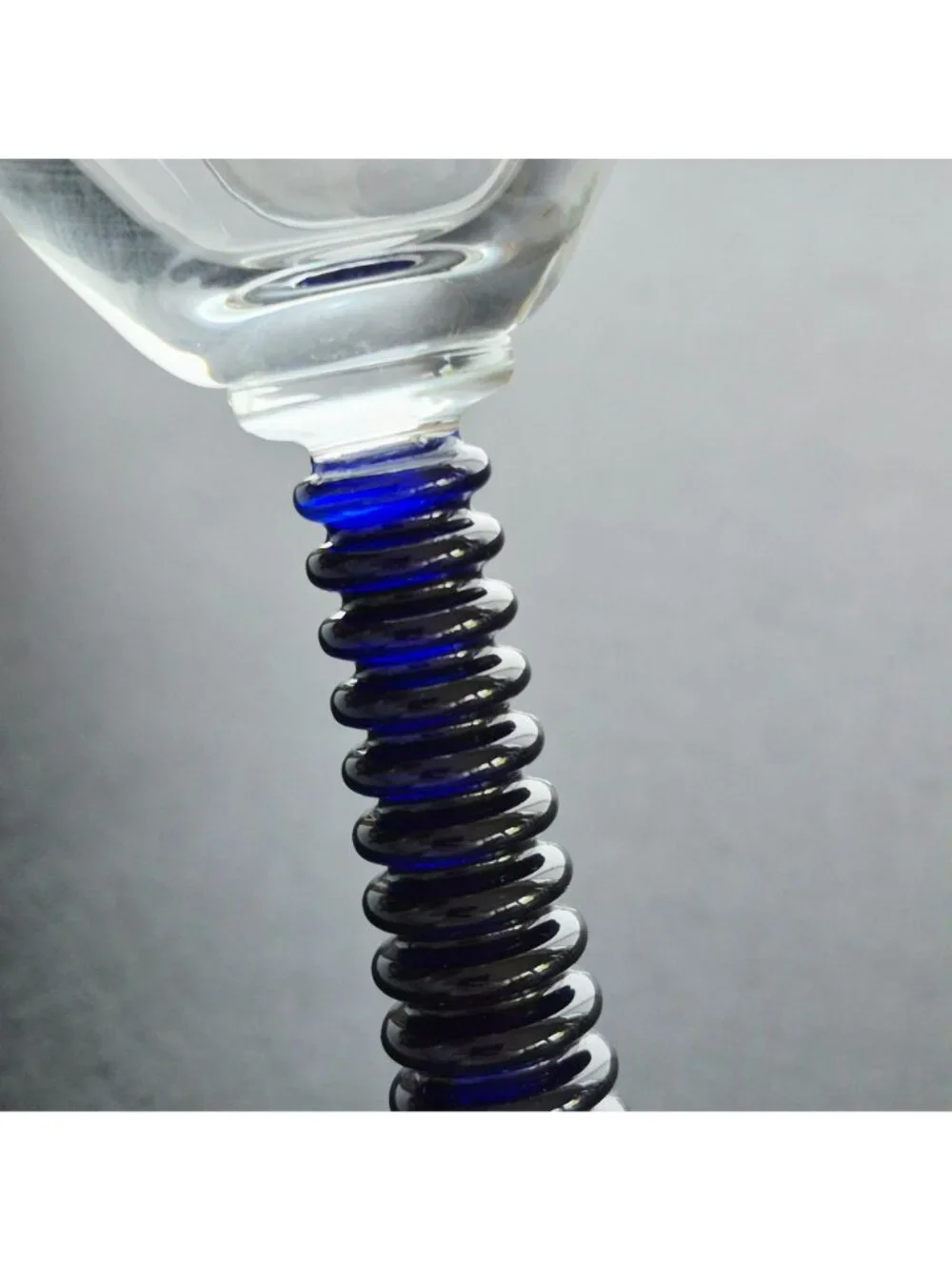 Cobalt Blue & Clear Goblet Set of 2, Textured Blue Stem Clear Bowl, Discontinued